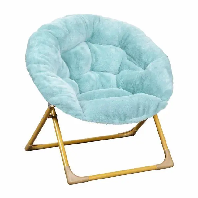Alt view image 17 of 20 - Gwen 23" Kids Cozy Mini Folding Saucer Chair, Faux Fur Moon Chair for Toddlers and Bedroom, Dusty Aqua/Soft Gold