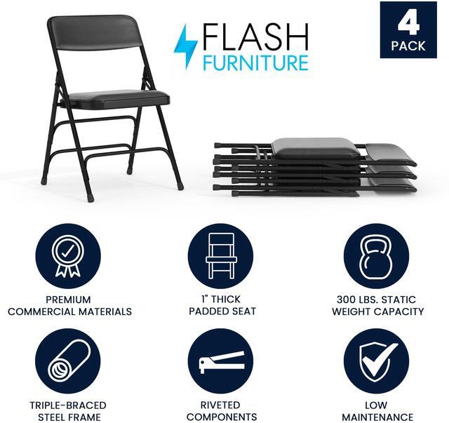 Alt view image 19 of 20 - 4 Pk. HERCULES Series Curved Triple Braced & Double Hinged Black Vinyl Metal Folding Chair