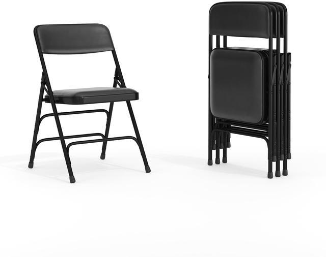Alt view image 18 of 20 - 4 Pk. HERCULES Series Curved Triple Braced & Double Hinged Black Vinyl Metal Folding Chair
