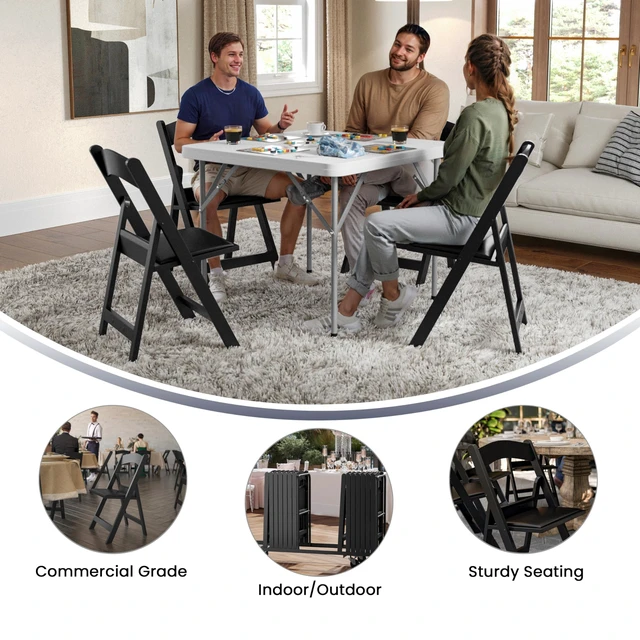 Alt view image 4 of 7 - Hercules Series Folding Chair - Black Resin - 2 Pack 800LB Weight Capacity Comfortable Event Chair - Light Weight Folding Chair