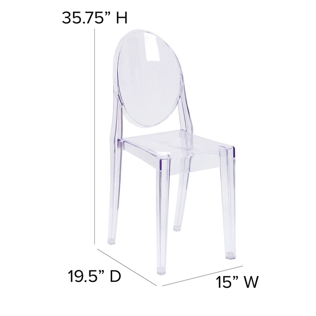 Alt view image 3 of 6 - Cheryl Indoor/Outdoor Ghost Accent and Dining Chair with Contoured Seat, Stackable Transparent Restaurant Chair, Transparent Crystal