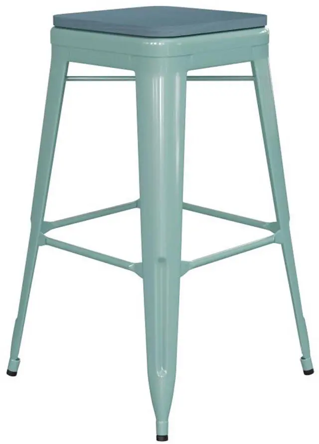 Alt view image 10 of 15 - Cierra Set of 4 Commercial Grade 30" High Backless Gunmetal Metal Indoor Bar Height Stools with Black All-Weather Poly Resin Seats