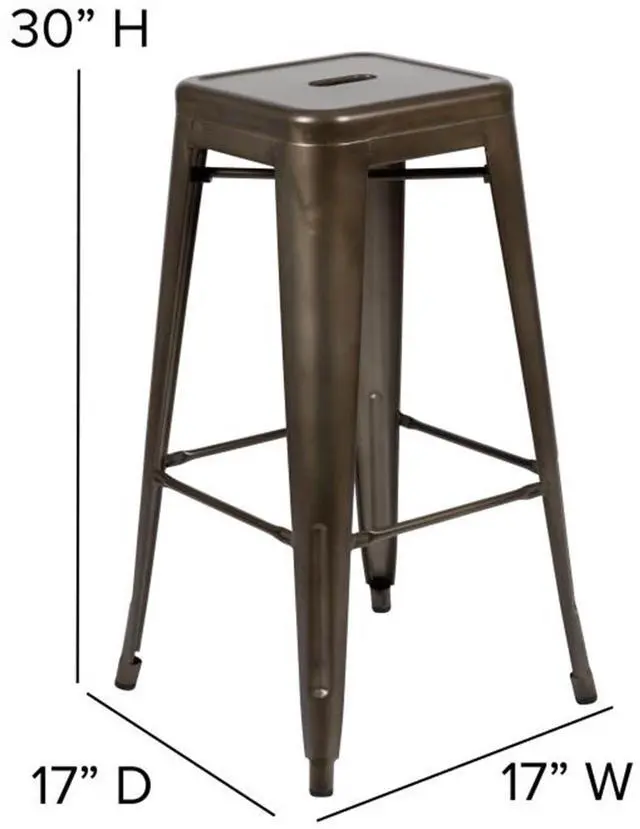 Alt view image 13 of 15 - Cierra Set of 4 Commercial Grade 30" High Backless Gunmetal Metal Indoor Bar Height Stools with Black All-Weather Poly Resin Seats