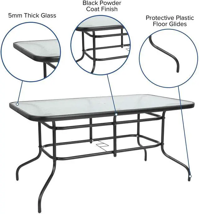 Alt view image 19 of 20 - 31.5" x 55" Rectangular Tempered Glass Metal Table