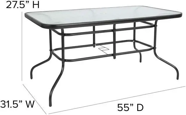 Alt view image 20 of 20 - 31.5" x 55" Rectangular Tempered Glass Metal Table
