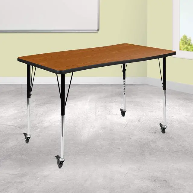 Alt view image 15 of 20 - Mobile 28"W x 47.5"L Rectangular Wave Flexible Collaborative Oak Laminate Activity Table-Standard Height Adjustable Legs