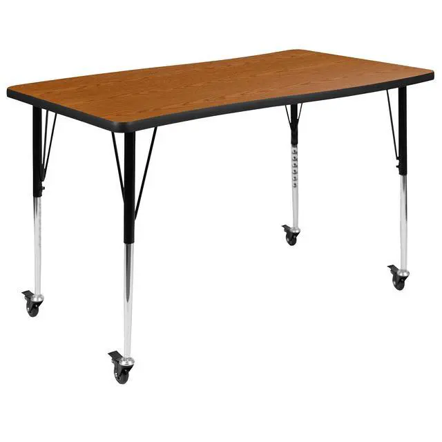 Alt view image 16 of 20 - Mobile 28"W x 47.5"L Rectangular Wave Flexible Collaborative Oak Laminate Activity Table-Standard Height Adjustable Legs