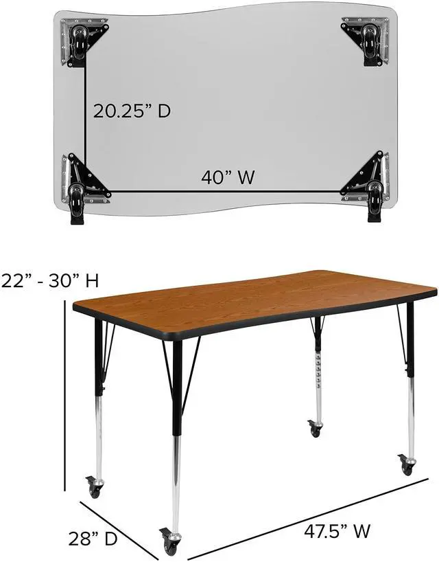Alt view image 18 of 20 - Mobile 28"W x 47.5"L Rectangular Wave Flexible Collaborative Oak Laminate Activity Table-Standard Height Adjustable Legs