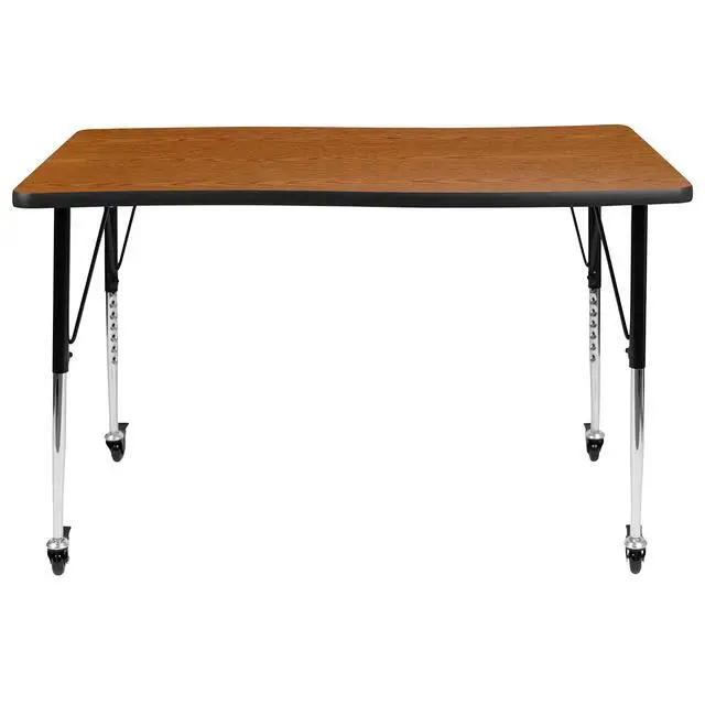 Alt view image 20 of 20 - Mobile 28"W x 47.5"L Rectangular Wave Flexible Collaborative Oak Laminate Activity Table-Standard Height Adjustable Legs