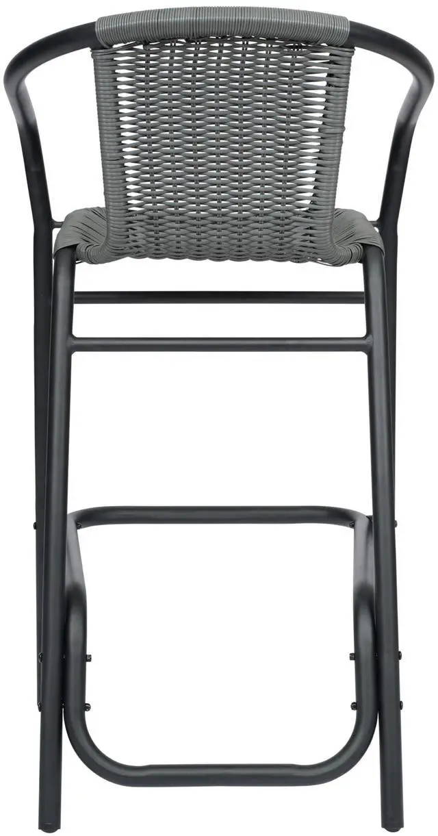 Alt view image 7 of 7 - Flash Furniture Lila Commercial Grade Rattan Indoor-Outdoor Commercial Restaurant Barstool - Rattan Seat and Back - Footrest - Gray - 2 Pack