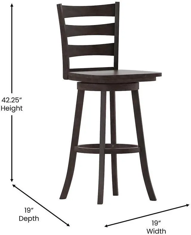 Alt view image 11 of 14 - Flash Furniture Liesel Classic Solid Wood Ladder Back Barstool Gray Wash Walnut (ESUN31WS29GY)