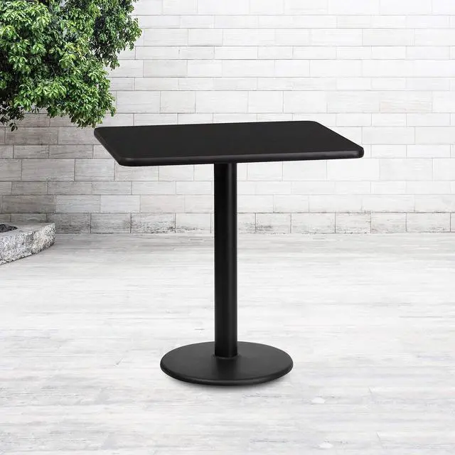 Alt view image 11 of 12 - 24'' x 30'' Rectangular Black Laminate Table Top with 18'' Round Table Height Base