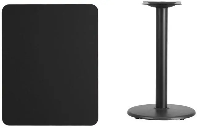 Alt view image 12 of 12 - 24'' x 30'' Rectangular Black Laminate Table Top with 18'' Round Table Height Base