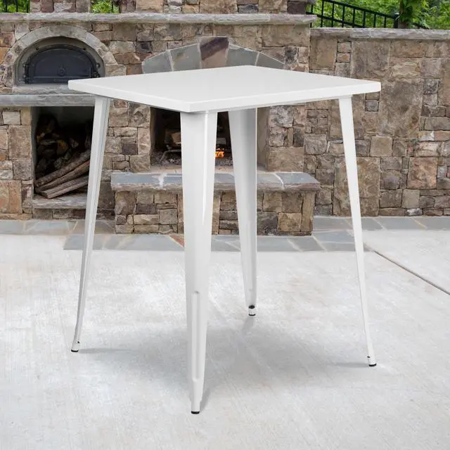 Alt view image 8 of 10 - Commercial Grade 31.5" Square White Metal Indoor-Outdoor Bar Height Table