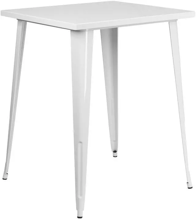 Alt view image 7 of 10 - Commercial Grade 31.5" Square White Metal Indoor-Outdoor Bar Height Table