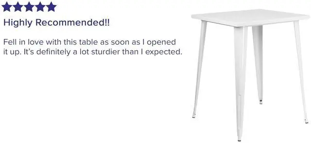 Alt view image 10 of 10 - Commercial Grade 31.5" Square White Metal Indoor-Outdoor Bar Height Table