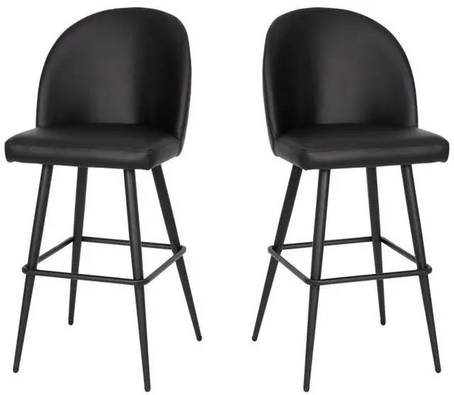 Alt view image 15 of 20 - Lyla 30" Commercial Grade High Back Modern Armless Barstools with Contoured Backrest, Steel Frame and Integrated Footrest, Black LeatherSoft-Set of 2