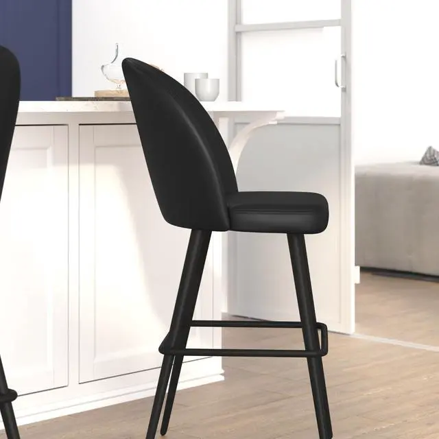 Alt view image 16 of 20 - Lyla 30" Commercial Grade High Back Modern Armless Barstools with Contoured Backrest, Steel Frame and Integrated Footrest, Black LeatherSoft-Set of 2