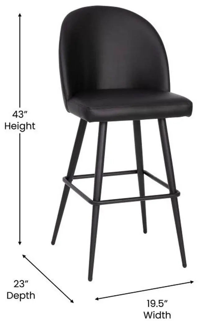 Alt view image 19 of 20 - Lyla 30" Commercial Grade High Back Modern Armless Barstools with Contoured Backrest, Steel Frame and Integrated Footrest, Black LeatherSoft-Set of 2