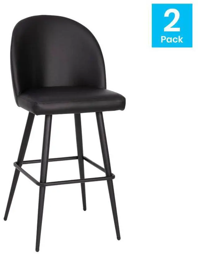 Alt view image 17 of 20 - Lyla 30" Commercial Grade High Back Modern Armless Barstools with Contoured Backrest, Steel Frame and Integrated Footrest, Black LeatherSoft-Set of 2