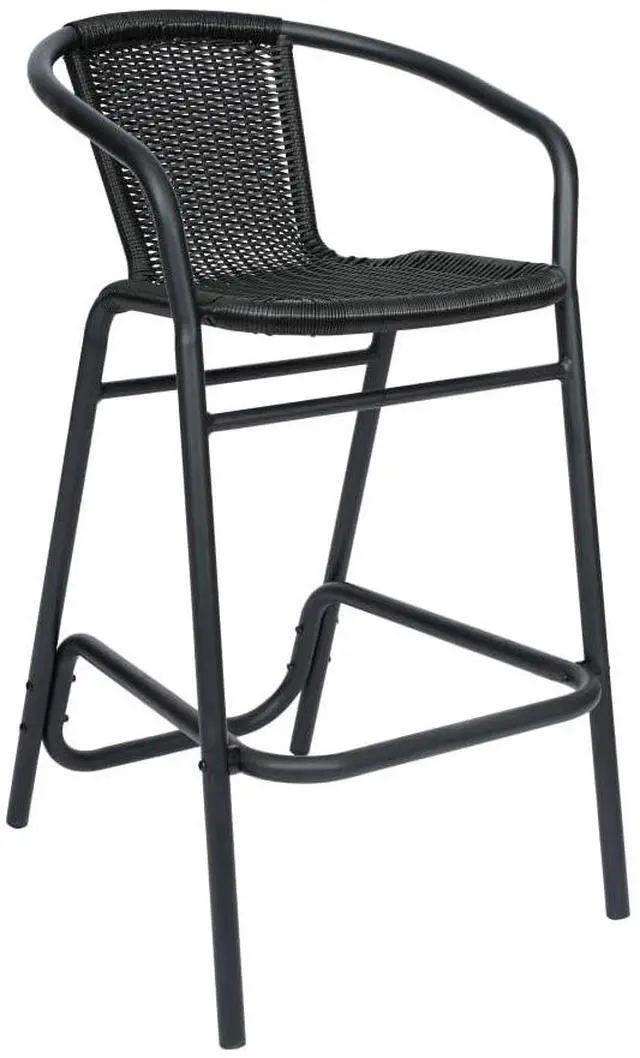 Main image of Flash Furniture Lila Commercial Grade Rattan Indoor-Outdoor Commercial Restaurant Barstool - Rattan Seat and Back - Footrest - Black - 2 Pack
