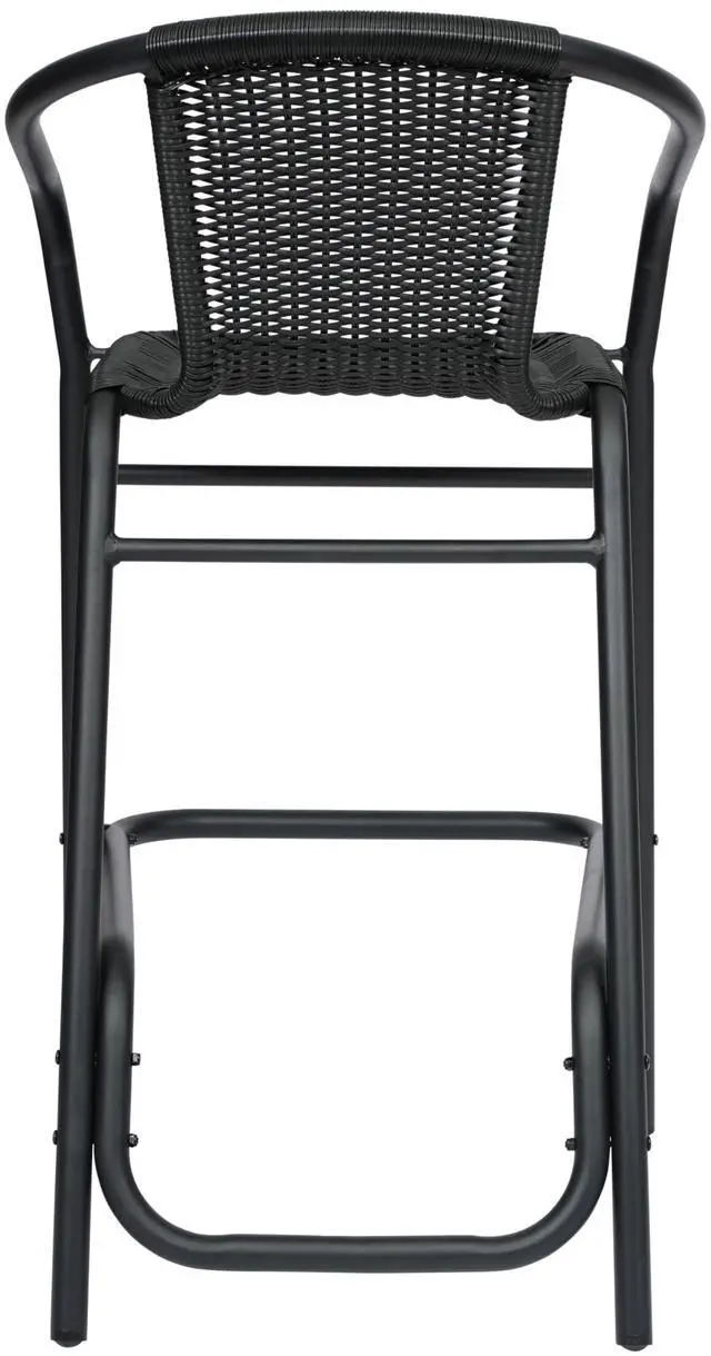 Alt view image 7 of 7 - Flash Furniture Lila Commercial Grade Rattan Indoor-Outdoor Commercial Restaurant Barstool - Rattan Seat and Back - Footrest - Black - 2 Pack