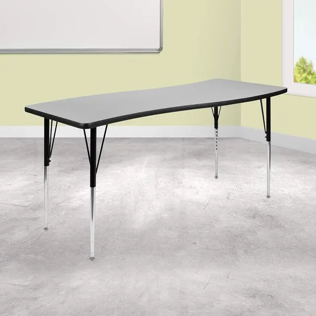 Alt view image 15 of 20 - 26"W x 60"L Rectangular Wave Flexible Collaborative Grey Thermal Laminate Activity Table - Standard Height Adjustable Legs