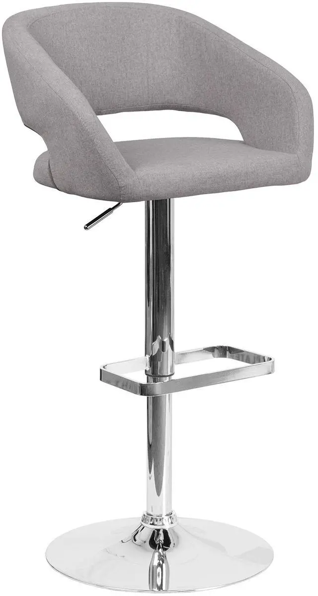 Alt view image 20 of 20 - Flash Furniture CH-122070-GYFAB-GG Contemporary Gray Fabric Adjustable Height Barstool with Chrome Base