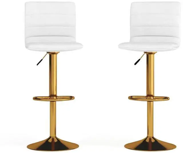 Alt view image 16 of 20 - Modern White Vinyl Adjustable Bar Stool with Back, Counter Height Swivel Stool with Gold Pedestal Base, Set of 2