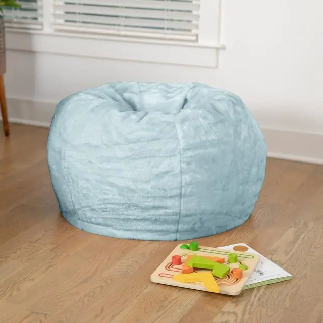 Main image of Flash Furniture Dillon Small Teal Furry Bean Bag Chair for Kids and Teens