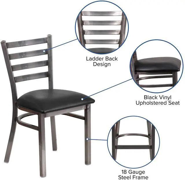 Alt view image 16 of 19 - Flash Furniture Hercules Series Clear Coated Ladder Back Metal Restaurant Chair with Vinyl Seat, Black