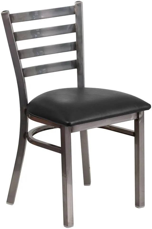 Alt view image 14 of 19 - Flash Furniture Hercules Series Clear Coated Ladder Back Metal Restaurant Chair with Vinyl Seat, Black