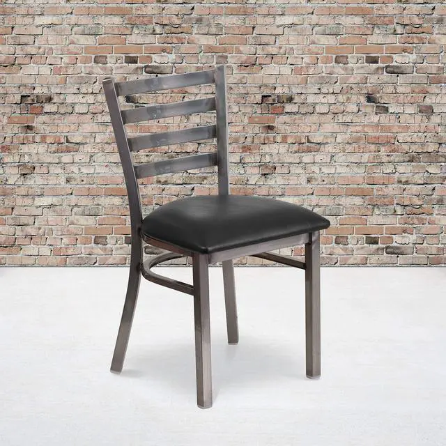 Alt view image 15 of 19 - Flash Furniture Hercules Series Clear Coated Ladder Back Metal Restaurant Chair with Vinyl Seat, Black