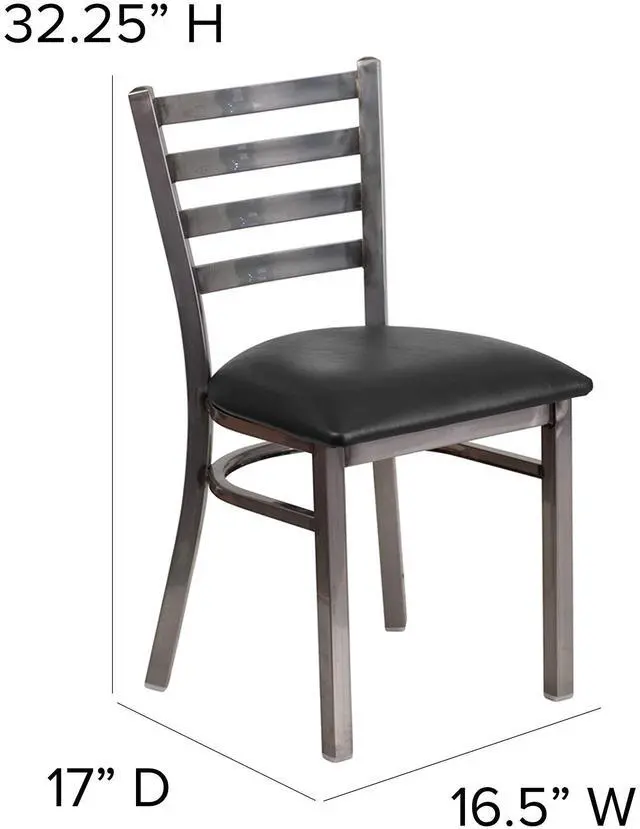 Alt view image 17 of 19 - Flash Furniture Hercules Series Clear Coated Ladder Back Metal Restaurant Chair with Vinyl Seat, Black