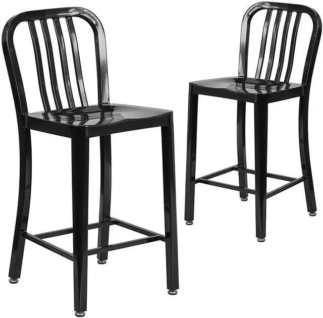 Alt view image 16 of 20 - Flash Furniture 24" High Black Metal Indoor-Outdoor Counter Height Stool with Vertical Slat Back 2 Pack (2CH6120024BK)