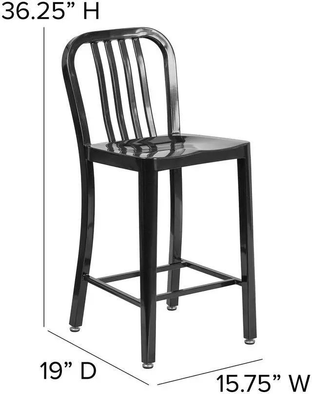 Alt view image 18 of 20 - Flash Furniture 24" High Black Metal Indoor-Outdoor Counter Height Stool with Vertical Slat Back 2 Pack (2CH6120024BK)