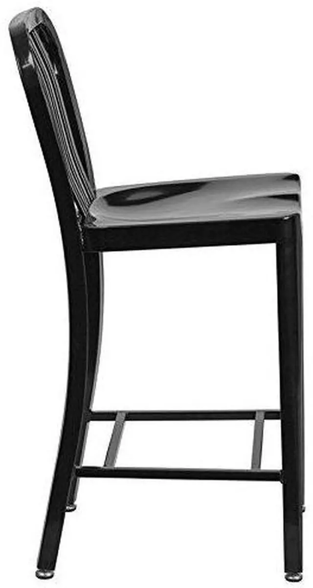 Alt view image 19 of 20 - Flash Furniture 24" High Black Metal Indoor-Outdoor Counter Height Stool with Vertical Slat Back 2 Pack (2CH6120024BK)