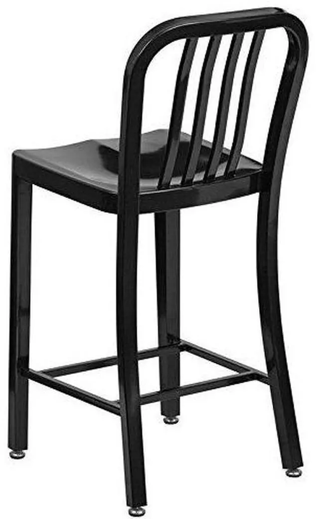 Alt view image 20 of 20 - Flash Furniture 24" High Black Metal Indoor-Outdoor Counter Height Stool with Vertical Slat Back 2 Pack (2CH6120024BK)