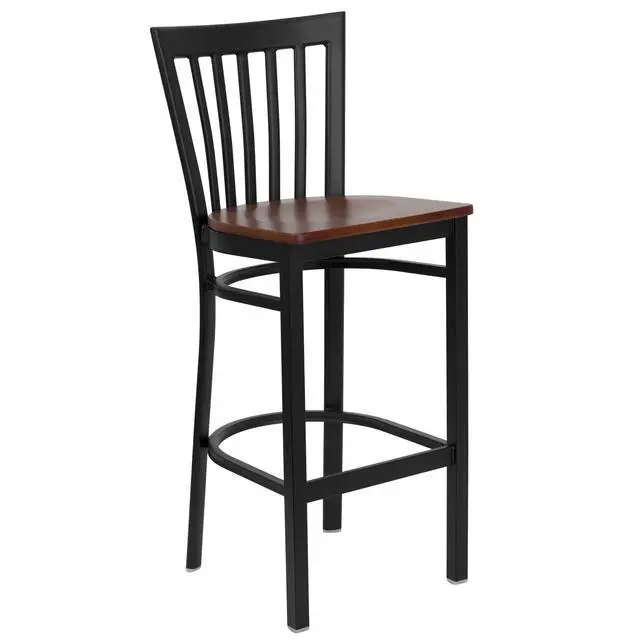 Alt view image 11 of 13 - Flash Furniture XU-DG6R8BSCH-BAR-CHYW-GG Hercules Series Black School House Back Metal Restaurant Bar Stool with Cherry Wood Seat