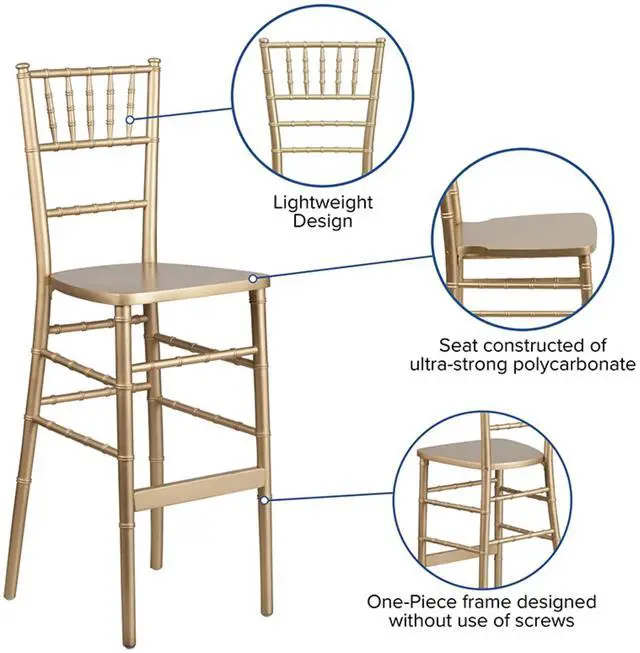 Alt view image 13 of 15 - Flash Furniture HERCULES Series Gold Wood Chiavari Barstool
