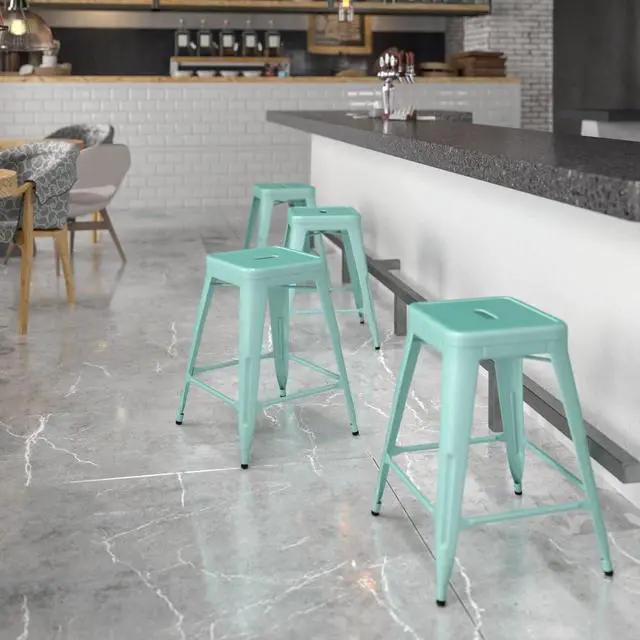 Alt view image 17 of 20 - Commercial Grade 24" High Backless Mint Green Indoor-Outdoor Counter Height Stool