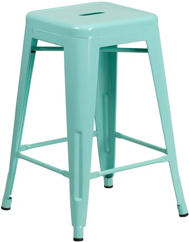 Alt view image 18 of 20 - Commercial Grade 24" High Backless Mint Green Indoor-Outdoor Counter Height Stool