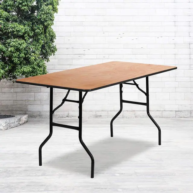 Alt view image 10 of 15 - 30'' x 60'' Rectangular Wood Folding Banquet Table with Clear Coated Finished Top