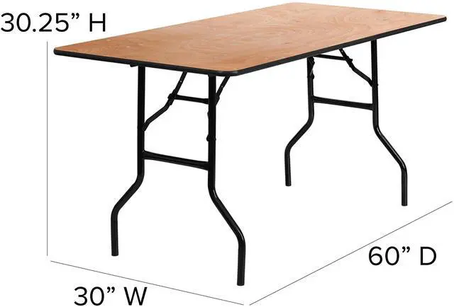 Alt view image 12 of 15 - 30'' x 60'' Rectangular Wood Folding Banquet Table with Clear Coated Finished Top