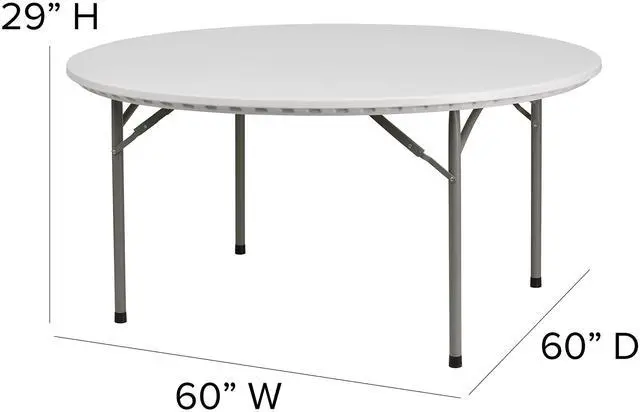 Alt view image 12 of 15 - Flash Furniture Round Commercial Home Office Indoor Outdoor Granite Plastic Folding Table 60 Inch White Top Gray Legs