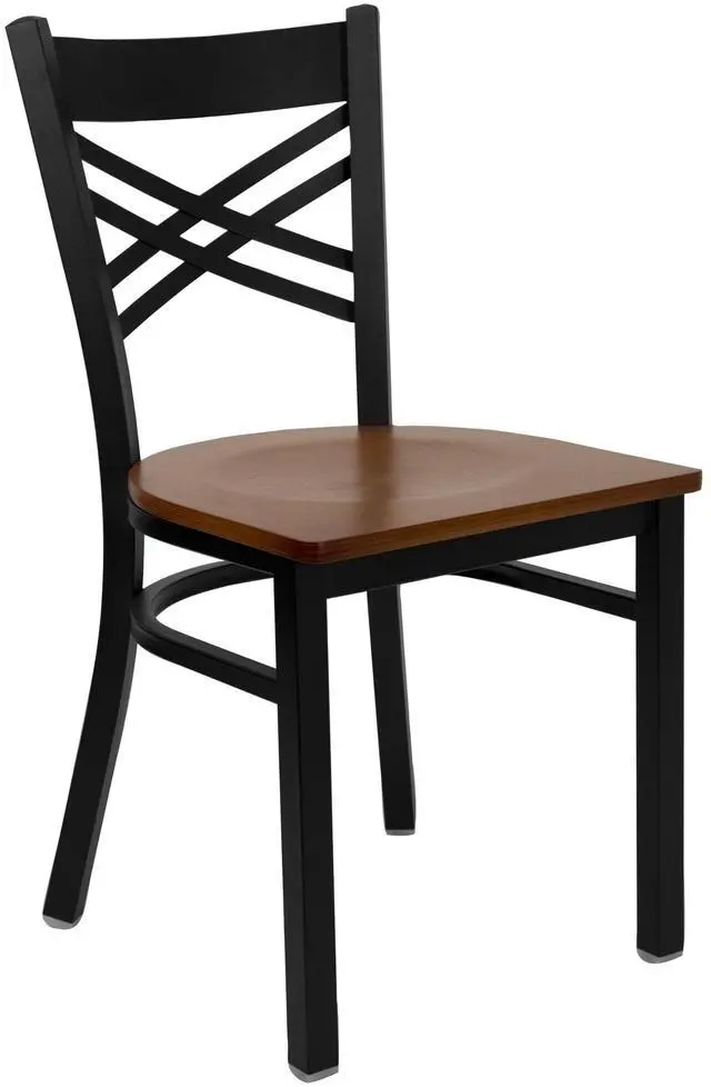 Alt view image 19 of 20 - HERCULES Series Black ''X'' Back Metal Restaurant Chair - Cherry Wood Seat