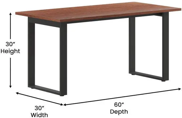 Alt view image 6 of 7 - Flash Furniture Redmond Conference Table with U-Frame Base, Commercial Water and Scratch Resistant Laminate Finish, PVC Edge, Heavy Duty Steel Frame, 60x30, Walnut
