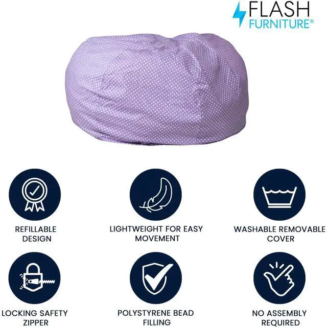Alt view image 10 of 14 - Oversized Lavender Dot Bean Bag Chair for Kids and Adults