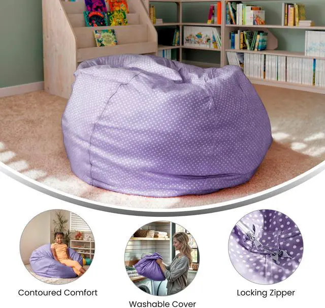 Alt view image 12 of 14 - Oversized Lavender Dot Bean Bag Chair for Kids and Adults
