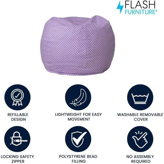 Alt view image 15 of 19 - Small Lavender Dot Bean Bag Chair for Kids and Teens